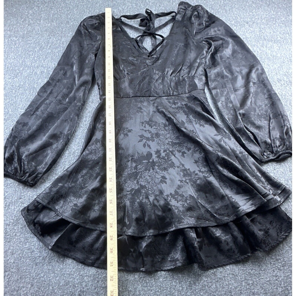 Allison & Kelly Dress Womens Small Black Puff‎ Sleeve Corset Tie Silk Event New - Picture 3 of 13